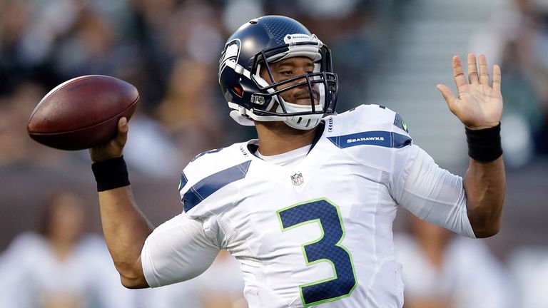 Seattle's Russell Wilson in action against the Oakland Raiders at O.co Coliseum