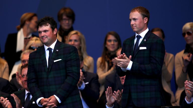 Playing partners for their Ryder Cup opening fourball match Patrick Reed (L) and Jordan Spieth of the United States are announced 