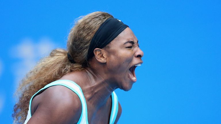 Serena Williams celebrates against Silvia Soler-Espinosa at the China Open