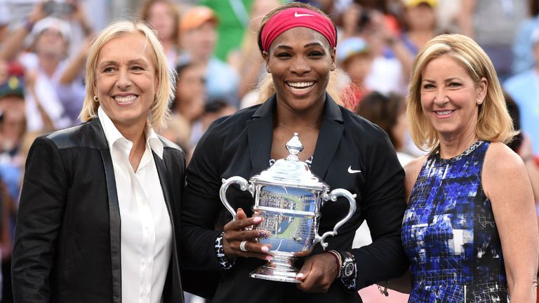 Serena Williams, Martina Navratilova and Chris Evert after the 2014 US Open final