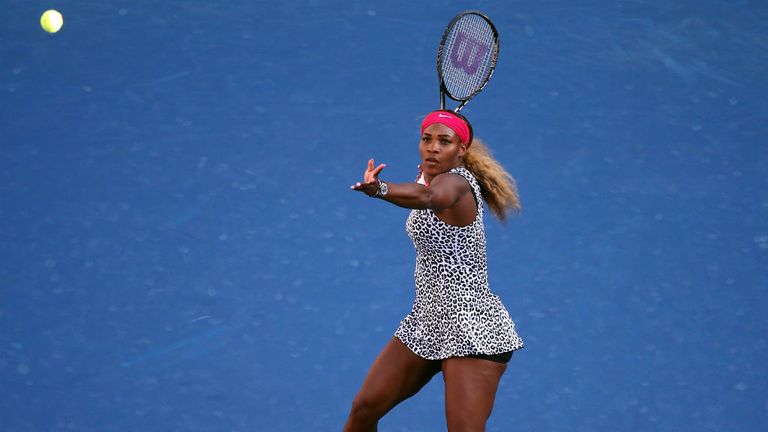 Serena Williams plays against Caroline Wozniacki during their 2014 US Open Women's final