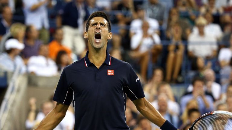 Novak Djokovic of Serbia reacts against Andy Murray of Great Britain during their men's singles quarterfinal match on Day Ten of the US Open.