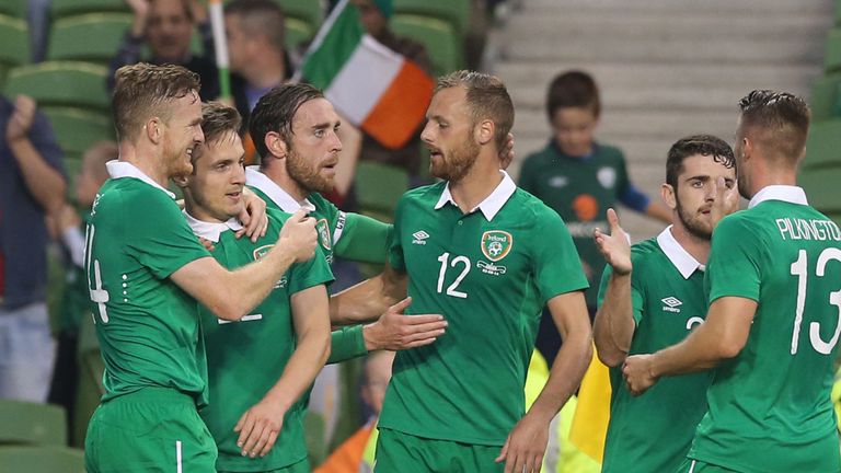 Republic of Ireland's Kevin Doyle (second left) celebrates his goal during the International Friendly at the Aviva Stadium, Dublin, Ireland.