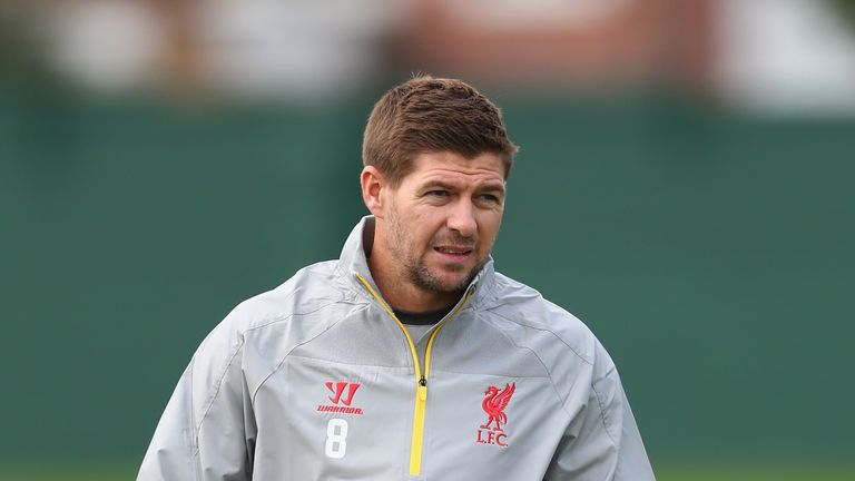 Steven Gerrard of Liverpool during a training session ahead of their UEFA Champions League group B match against PFC Ludogorets