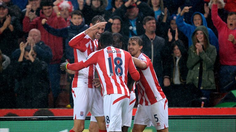 Stoke City Peter Crouch celebrates 