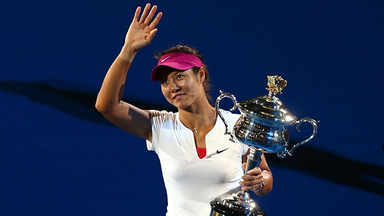 MELBOURNE, AUSTRALIA - JANUARY 25:  Na Li of China holds the Daphne Akhurst Memorial Cup after winning the women's final match against Dominika Cibulkova