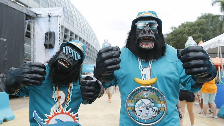 Miami Dolphins fans shows their support before their team face Kansas City Chiefs at Sun Life Stadium