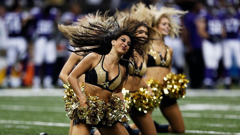 Cheerleaders of the New Orleans Saints perform during a game against the Minnesota Vikings at the Mercedes-Benz Superdome 