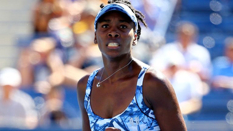 Venus Williams reacts against Sara Errani of Italy during their US Open women's singles match