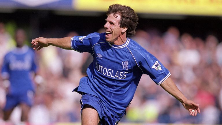 19 Aug 2000:  Gianfranco Zola of Chelsea celebrates his goal during the FA Carling Premiership match against West Ham United at Stamford Bridge in London. 