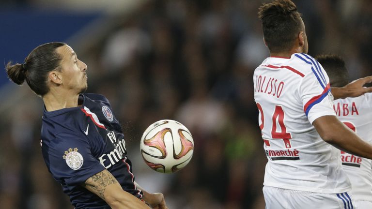 Zlatan Ibrahimovic controls the ball with his chest 