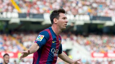 Lionel Messi: Celebrates scoring for Barcelona at Rayo Vallecano