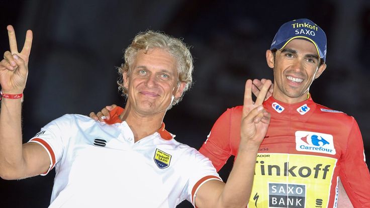 Alberto Contador with Oleg Tinkov on stage 21 of the 2014 Vuelta a Espana