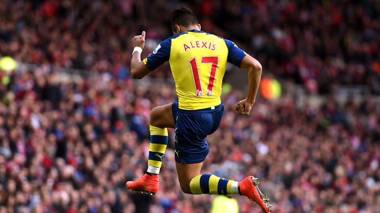 Alexis Sanchez of Arsenal celebrates after scoring the opening goal during the Barclays Premier League match between Sunderland and Arsenal