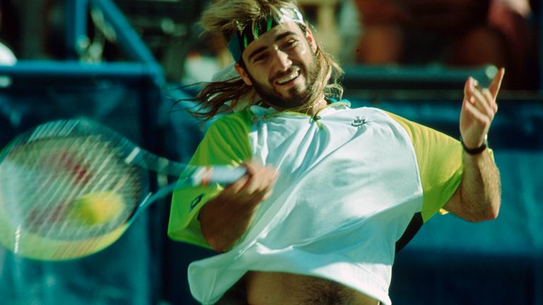 Andre Agassi of the USA in action during the final match at the US Open in Flushing Meadows on August 27, 1990 in New York