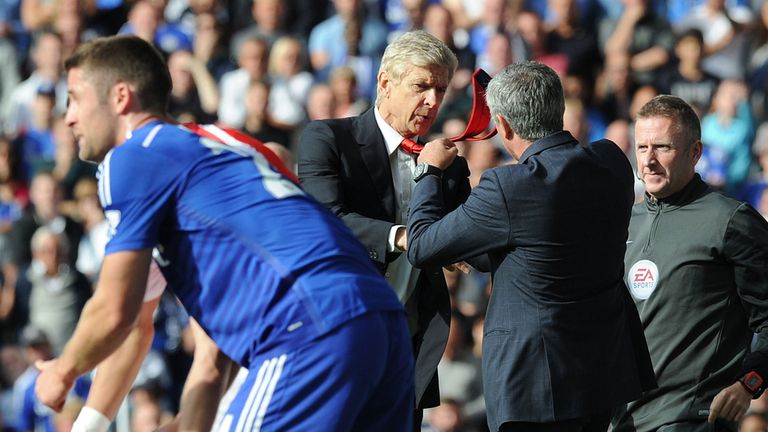 Managers Arsene Wenger of Arsenal and Jose Mourinho of Chelsea 
