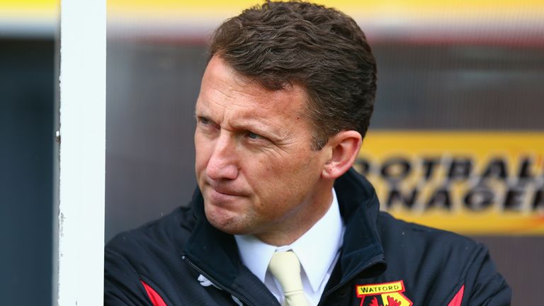 WATFORD, ENGLAND - OCTOBER 04:  Watford Head Coach Billy McKinlay looks prior to the Sky Bet Championship match between Watford and Brighton & Hove Albion 