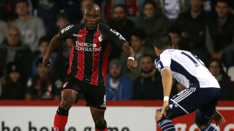 Bournemouth's Tokelo Rantie (left) runs at West Brom's Cristian Gamboa