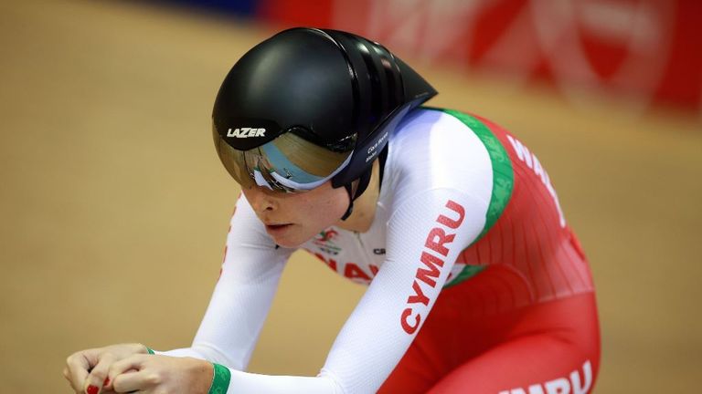 Wales Ciara Horne during the Womens 3000m Individual Pursuit at the Sir Chris Hoy Velodrome during the 2014 Commonwealth Games in Glasgow