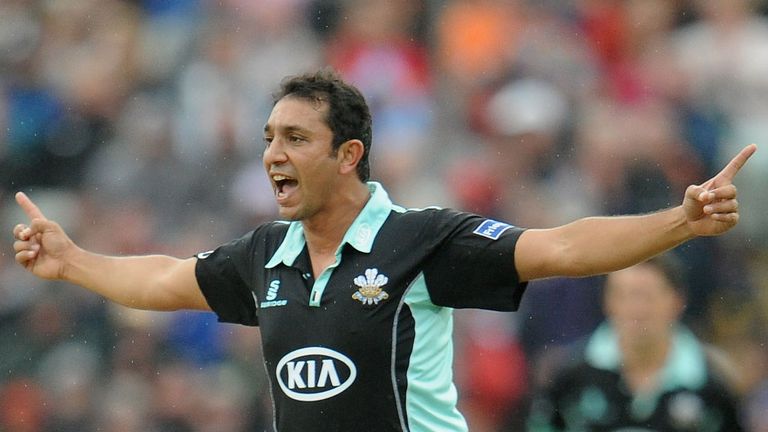 Azhar Mahmood of Surrey celebrates taking the wicket of Richard Levi of Northants during the Friends Life T20 Final match between Surrey v Northants 