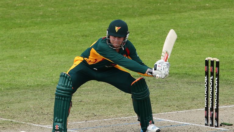 Ben Dunk of the Tasmania Tigers in action in the Matador One Day Cup match against Queensland