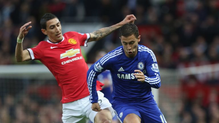 Angel di Maria, Eden Hazard, Manchester United v Chelsea, at Old Trafford on October 26, 2014 in Manchester, England.