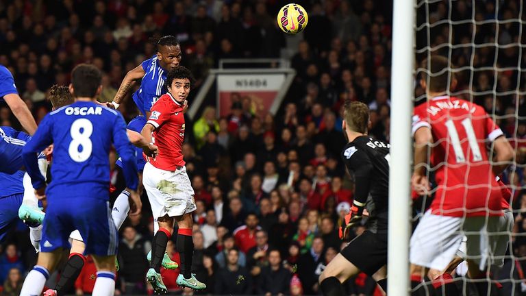 Didier Drogba scores against Manchester United