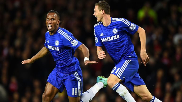 Didier Drogba and Nemanja Matic celebrate after taking the lead against Manchester United