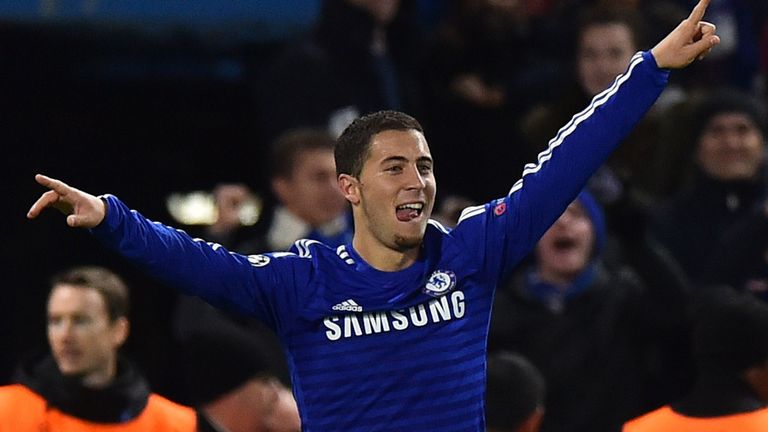Chelsea's Belgian midfielder Eden Hazard celebrates 