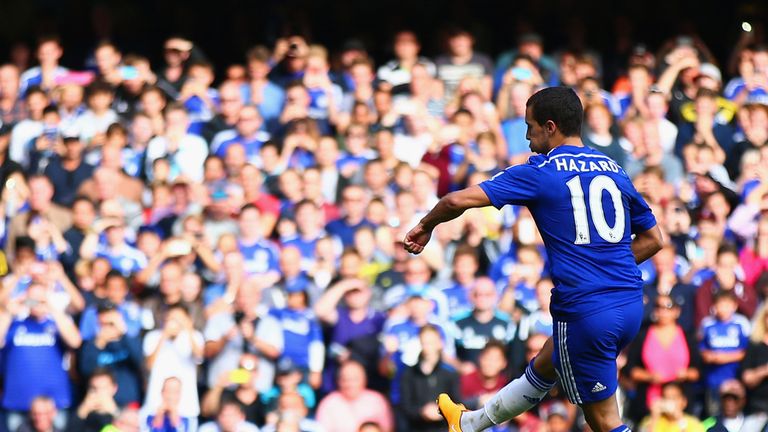 Eden Hazard of Chelsea scores the opening goal from the penalty spot 