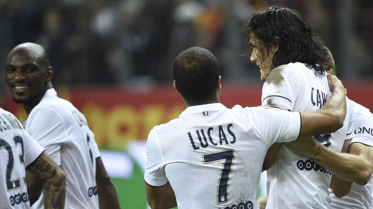 Edinson Cavani celebrates after netting from the penalty spot