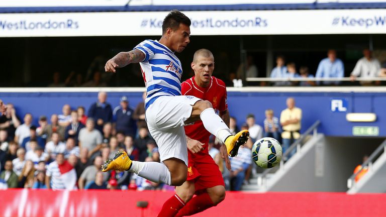 Eduardo Vargas of QPR scores the equaliser after making a cross and running into the box for the return ball