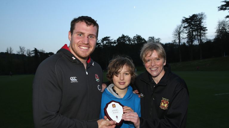 At England training Ben Morgan met Laura Price (U6s coach at Dursley) and 11-year-old son Ben  (Photo: David Rogers)