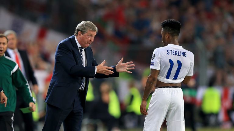 England manager Roy Hodgson (centre) speaks with Raheem Sterling during a UEFA Euro 2016 qualifying, Group E match away to Switzerland