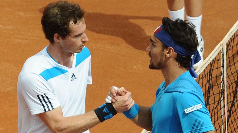 Andy Murray was beaten by  Fabio Fognini (r) when they last met during a Davis Cup  tie in Naples in April