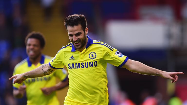 LONDON, ENGLAND - OCTOBER 18:  Cesc Fabregas of Chelsea celebrates as he scores their second goal during the Barclays Premier League match between Crystal 