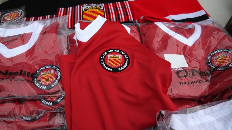 FC United Of Manchester merchandise on sale ahead of the FA Cup Qualifying First Round match against Prescot Cables in Stalybridge, September 2014