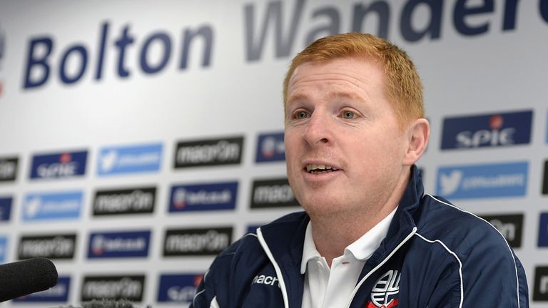 BOLTON, ENGLAND - OCTOBER 13:  Neil Lennon speaks during a press conference where he was unveiled as the new Bolton Wanderers manager at the Macron Stadium
