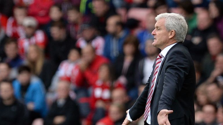 SUNDERLAND, ENGLAND - OCTOBER 04: Mark Hughes manager of Stoke City reacts during the Premier League football match between Sundeland and Stoke City at Sta
