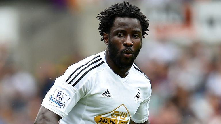 SWANSEA, WALES - AUGUST 09:  Wilfried Bony of Swansea City in action during a pre season friendly match between Swansea City and Villarreal at Liberty Stad