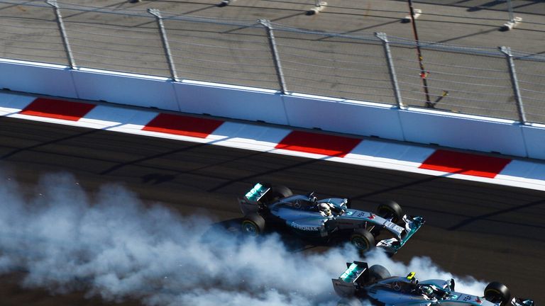 Nico Rosberg locks up inside Lewis Hamilton 