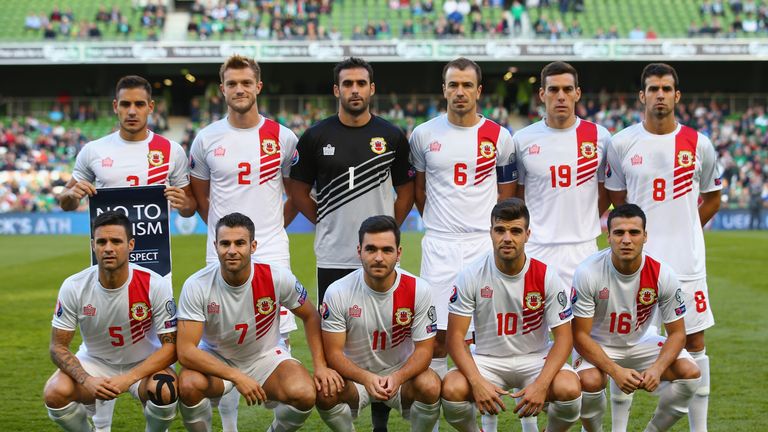 The Gibraltar team pose for a photo during the EURO 2016 Qualifier match between Republic of Ireland and Gibraltar at Aviva Stadium in Dublin