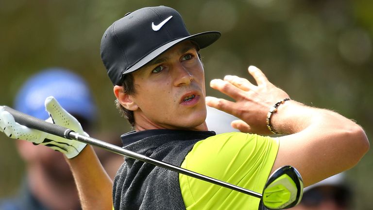 PERTH, AUSTRALIA - OCTOBER 24:  Thorbjorn Olesen of Denmark watches his tee shot on the 4th hole during day two of the Perth International at Lake Karrinyu