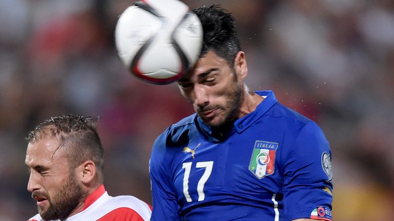 VALLETTA, MALTA - OCTOBER 13:  Graziano Pelle of Italy #17 in action during the EURO 2016 Group H Qualifier match between Malta and Italy at Ta' Qali Stadi
