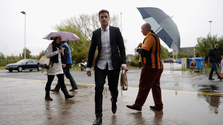 Hatem Ben Arfa of Hull City arrives at the stadium before the match against Crystal Palace