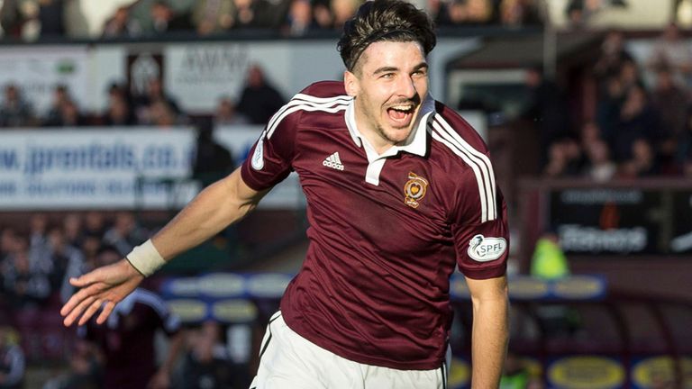 Hearts' Callum Paterson celebrates after scoring his side's fourth goal of the match