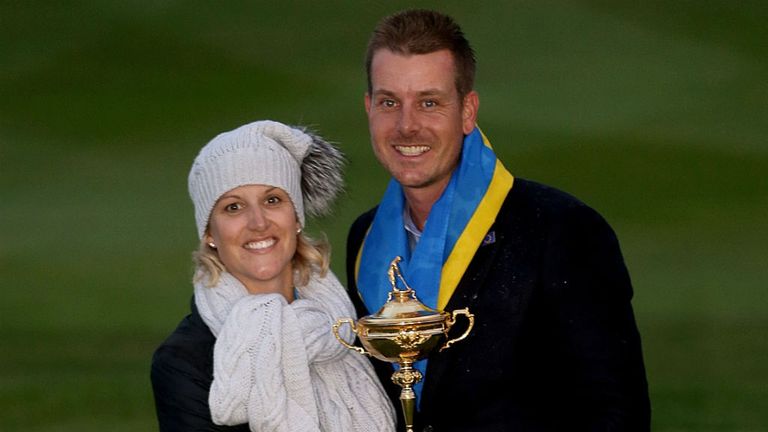 Henrik Stenson poses with wife Emma at the Ryder Cup