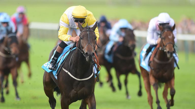 Little Lady Katie and Jordan Vaughan (centre) win the opening Dubai European Breeders' Fund Fillies' Nursery