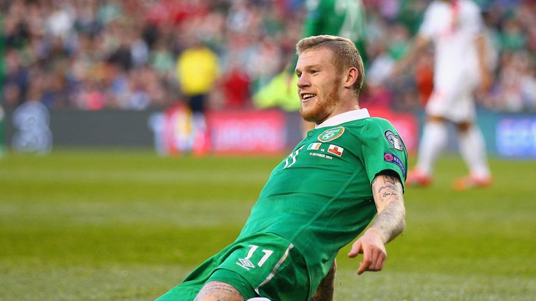 James McClean of Republic of Ireland celebrates after scoring a goal during the EURO 2016 Qualifier match