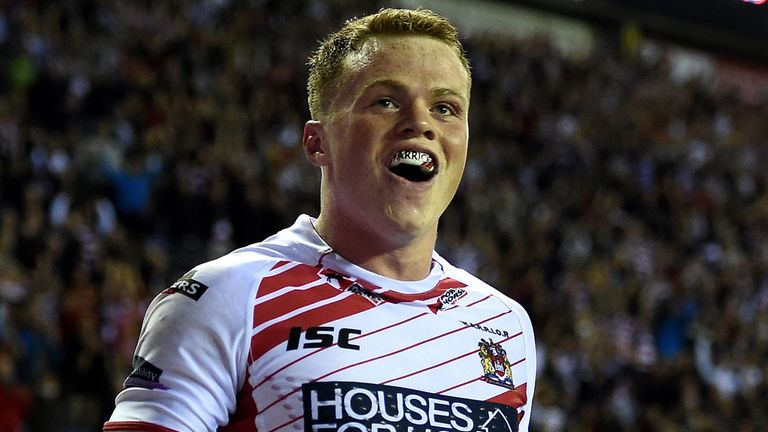 Wigan Warriors Joe Burgess celebrates at the final whistle after against Warrington Wolves, during the First Utility Super League Play Off